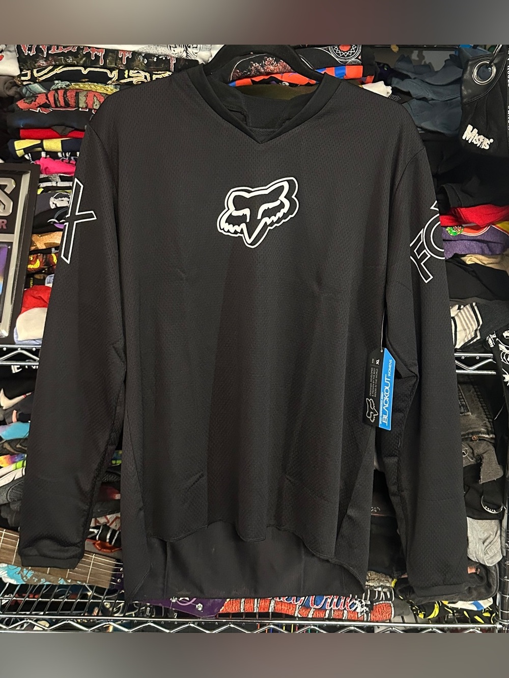 FOX deadstock women's b&w blackout performance jersey, XL.
